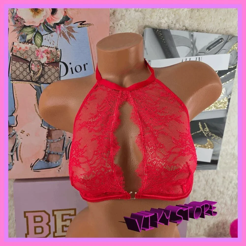 ❤️ NWT Victoria’s Secret Red Lace Halter Bra 34C ❤️